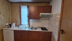 a small kitchen with a sink and a window at Amber coast - domek nr 5 in Jantar +6 photos