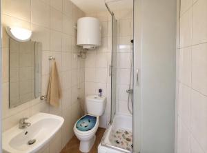 a bathroom with a toilet and a sink and a shower at Pensjonat Rowy Blisko Morza in Rowy