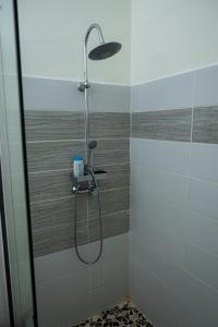 a shower with a shower head in a bathroom at T2 en centre ville in Cayenne +21 photos