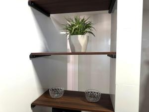 a shelf with a plant and a pot on it at M e M executivo in Ipatinga