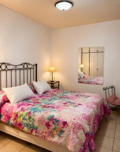 a bedroom with a large bed and a mirror at Peatonal y San Martin in Mendoza