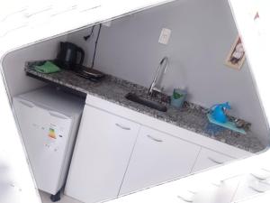 a kitchen counter with a sink and a refrigerator at Nuez de la Isla "Hana Apart" Mono C Individuales - SAN ROQUE a 3 cuadras! - in Paraná