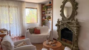 a living room with a mirror and a fireplace at ECO - Villa Giulia in Dormelletto