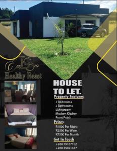 a poster for a house to let property rentals at EeeLSii Health Rest in Manzini