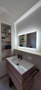 a bathroom with a sink and a mirror at Apartment Illerblick in Dettingen an der Iller +10 photos