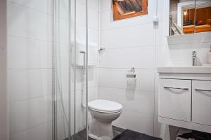 a white bathroom with a toilet and a sink at Etno kuca Drina in Loznica +53 photos