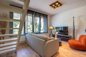 a living room with a couch and a television at Beautiful and spacious renovated home for 10 in Ostend