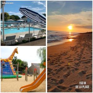 a collage of two pictures of a beach and a slide at Lux in Saint-Pierre-dʼOléron
