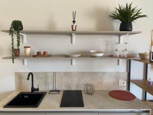 a kitchen counter with a sink and shelves at Cavour 106 Apartment in Palermo +8 photos