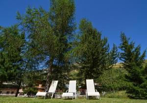 a group of white chairs sitting in the grass at Résidence La Mayt in Vars