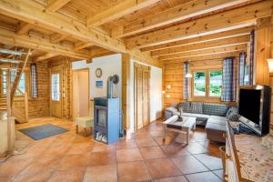a living room with a couch and a tv at Jäckleshof in Sankt Georgen im Schwarzwald