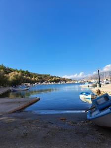 a group of boats sitting on the shore of a river at Stone house 2 in Líthion