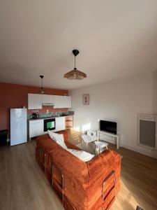 a living room with a couch and a television at Maison cozy in Saint-Brieuc