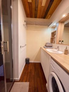 a laundry room with a sink and a washing machine at Les sapins verts - vue haras in Saint Lo +36 photos