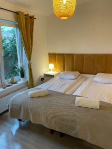 a bedroom with two beds and a window at Ośrodek Delfin in Dąbki