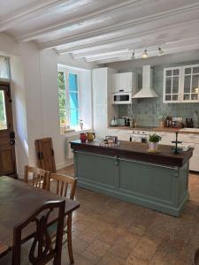 a kitchen with a large island in the middle at Cottage de La Meslerie in Vernou-sur-Brenne