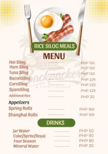 a menu for a restaurant with meat and eggs at Backpackers & Event Lounge in Valencia