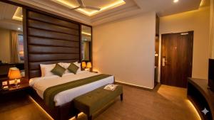 a bedroom with a large bed and a television at The Livin-Bani Park in Jaipur