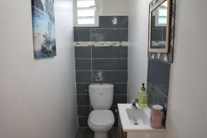 a bathroom with a toilet and a sink at Joli Cocon in Baie-Mahault