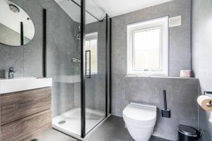 a bathroom with a toilet and a sink and a mirror at Vakantiepark de Meerpaal in Zoutelande +27 photos
