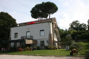 uma grande casa branca com uma árvore em cima dela em Patrian em Grottaferrata