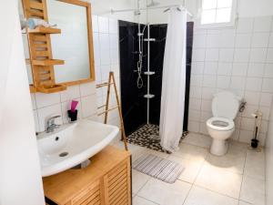 a bathroom with a sink and a shower with a toilet at Appartement 3 chambres à Ducos in Ducos