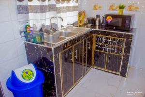 a kitchen with a sink and a microwave at 7Palms Executive Lodges in Ndola +5 photos