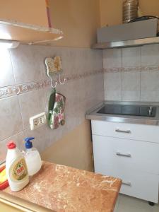 a small kitchen with a counter and a counter top at The Blacksmith's Guesthouse in Shkodër +16 photos