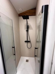 a shower with a glass door in a bathroom at White housse - cabane - Sèvre Niortaise in Niort +14 photos