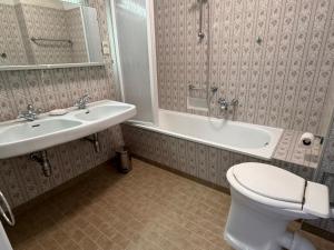 a bathroom with a toilet and a sink and a tub at Haus König in Kirchbach +15 photos