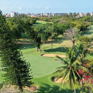 an overhead view of a golf course with palm trees at Mei Place Apartments in Mombasa