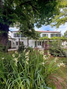 a white house with a tree and some flowers at La Rochelle Exceptional Property, Park, Pool, in La Rochelle