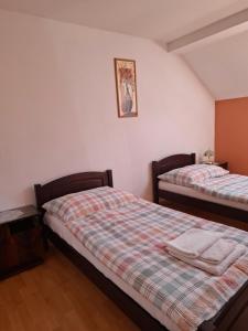 a bedroom with two beds and a picture on the wall at Apartmány Prima-Pokoje in Mimoň