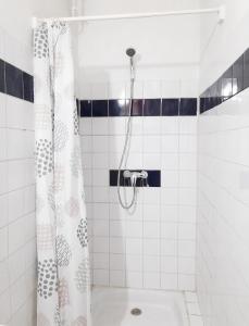 a bathroom with a shower with a shower curtain at Studio confortable à Capesterre-de-Marie-Galante - 20 m² in Capesterre