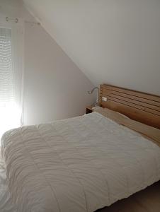 a white bed in a bedroom with a window at La Tantonnière in Romagny