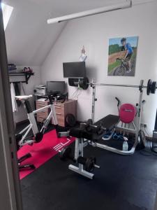 a room with a gym with a bike in it at logies 2460 in Kasterlee