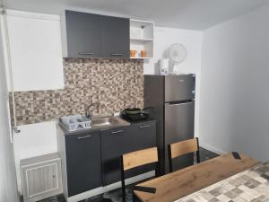 a small kitchen with a sink and a refrigerator at Casa Florentina in Făgăraş