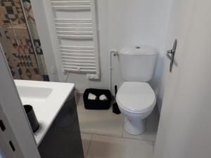 a white bathroom with a toilet and a sink at cosy à Blois in Blois