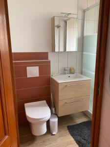 a small bathroom with a toilet and a sink at Studio Indépendant in Floirac