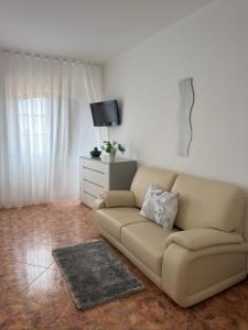 a living room with a couch and a tv at Lucas Residence in Nazaré
