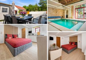 a collage of pictures of a house with a swimming pool at Les 4 AS de Jaunay, Le Cocon, Futuroscope in Jaunay-Clan
