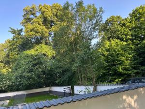 a roof of a house with trees in the background at Natur pur Katharina in Kraiburg am Inn +3 photos