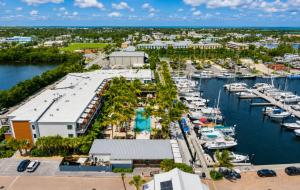 an aerial view of a marina with boats at Elegant Sailboat Stay in Key West