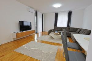 a living room with a couch and a television at Tuzla Tower in Ši Selo