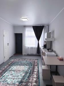 a living room with a rug on the floor and a window at Gatto in Bishkek