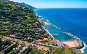 an aerial view of a beach and the ocean at Casa dos Andrés in Calheta
