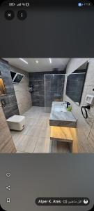 a bathroom with a sink and a bath tub at Bubble Castel Boutique Hotel in Kerak