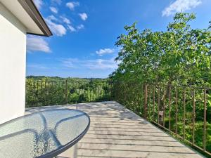 a balcony with a glass table and a view at Casa Rosa Istria in Kućibreg