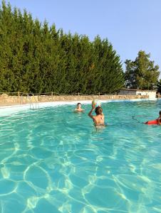 a group of people swimming in a swimming pool at Camping Arribes del Duero in Lumbrales