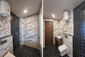 two pictures of a bathroom with a sink and a toilet at Hotel Luxe Vista Dalhousie in Dalhousie +17 photos
